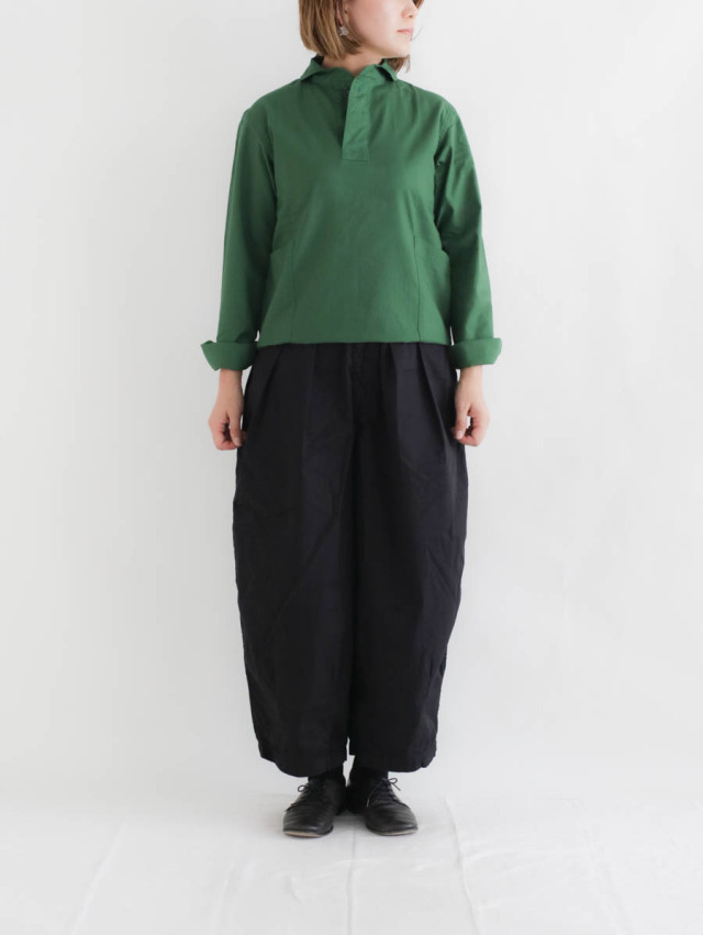 ロロ プルオーバーシャツ ブラウス ラウンドカラー 長袖 S オリーブ LS-3 LOLO - ロロ LOLO プルオーバーシャツ ラウンドカラー 長袖 M グレー