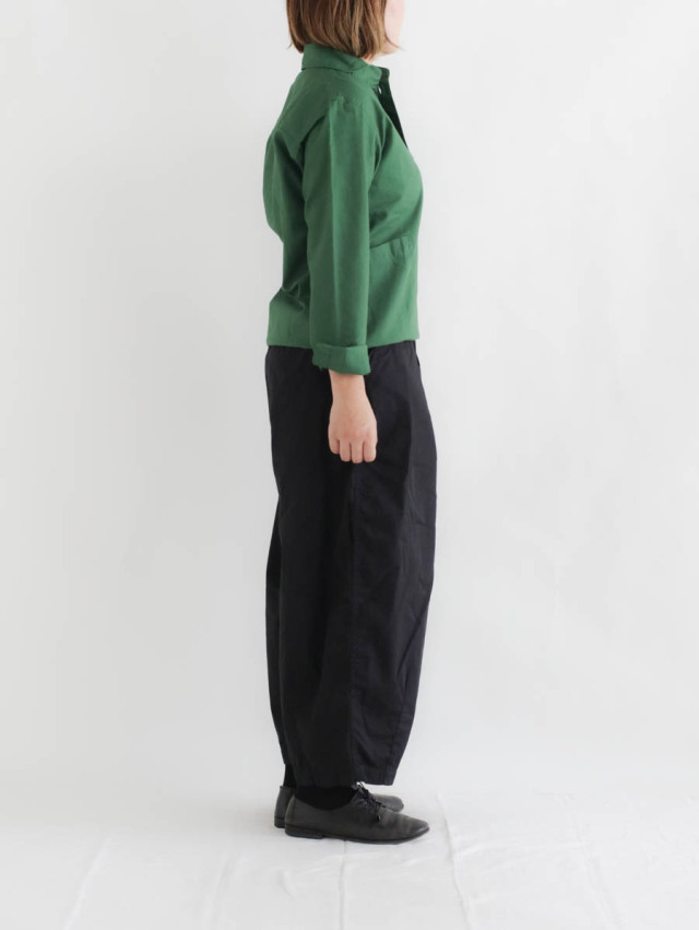 ロロ プルオーバーシャツ ブラウス ラウンドカラー 長袖 S オリーブ LS-3 LOLO ロロ｜オックスプルオーバーシャツ（グリーン）LS-3