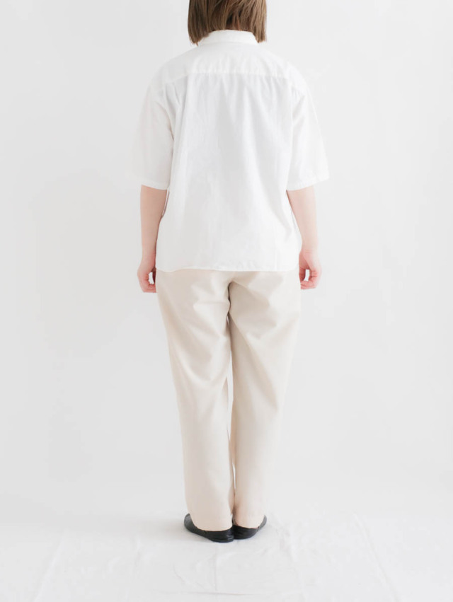 ホワイト 半袖シャツ estroso Gerrard オックスフォード バンドカラー 半袖シャツ（オーバーサイズ