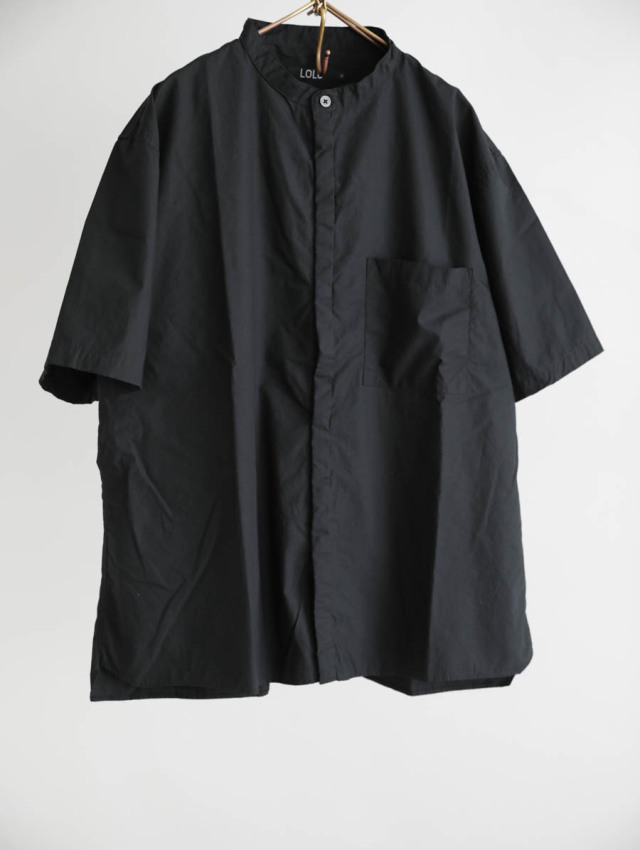 lolo様 LOLO ロロ｜変形比翼スタンドカラー半袖シャツ（ブラック）