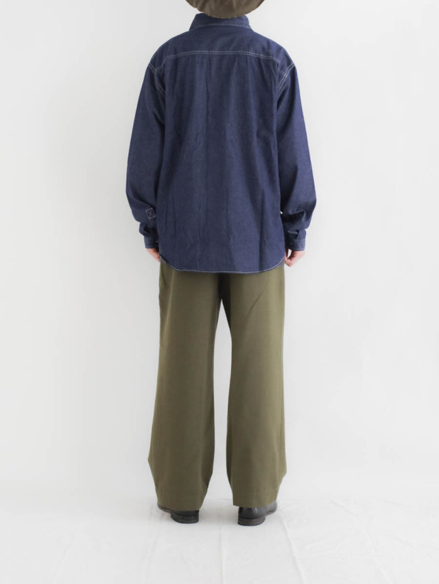 LOLO ロロ｜プルオーバー型 前開きデニム比翼シャツ（インディゴ）