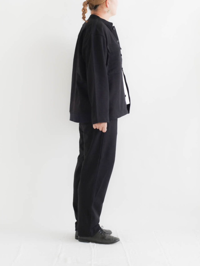 TOHNAI トーナイ｜FINE LOOP BACK COLLARLESS SHIRT ブラック