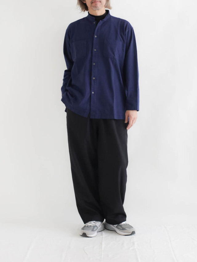 TOHNAI トーナイ｜DRY TOUGH COTTON COLLARLESS SHIRT ネイビー