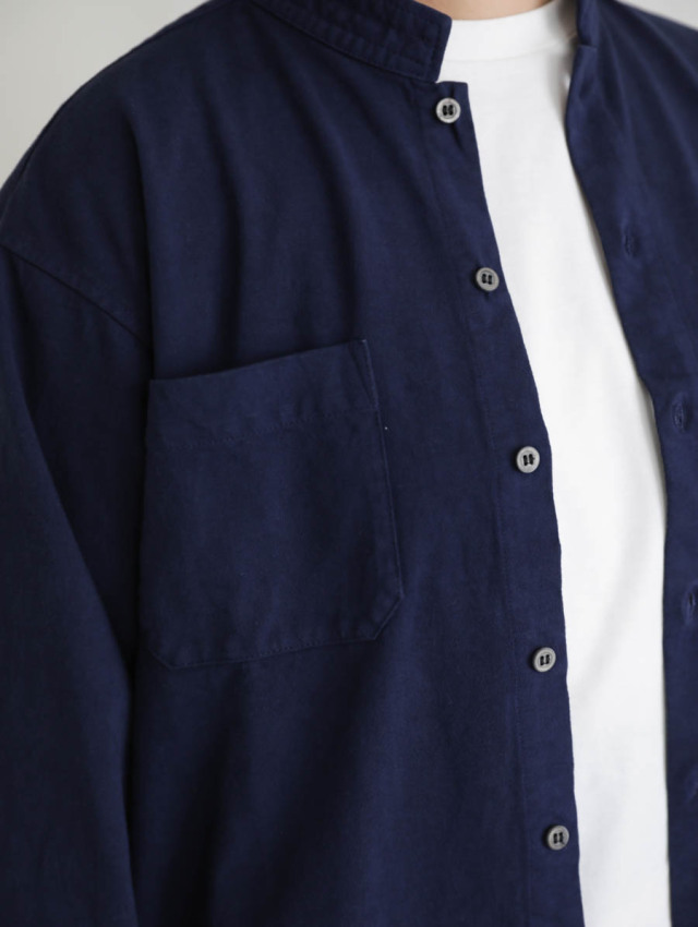 TOHNAI トーナイ｜DRY TOUGH COTTON COLLARLESS SHIRT ネイビー