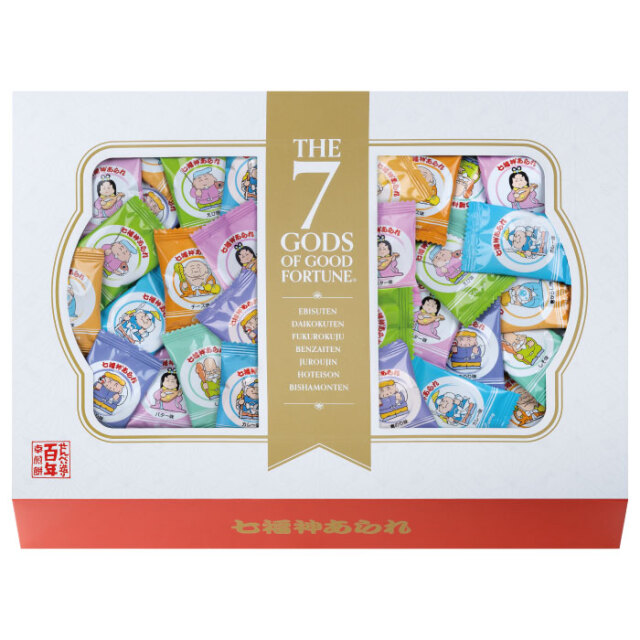 感謝価格★佐渡島七福神言霊願掛け希望の未来へオルゴブレス 紅白パッケージ、ひと口サイズ・七つの味のおせんべい「紅白七福神あられ」