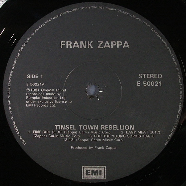 ティンゼルタウンの暴動】Frank Zappa フランク・ザッパ / Tinseltown