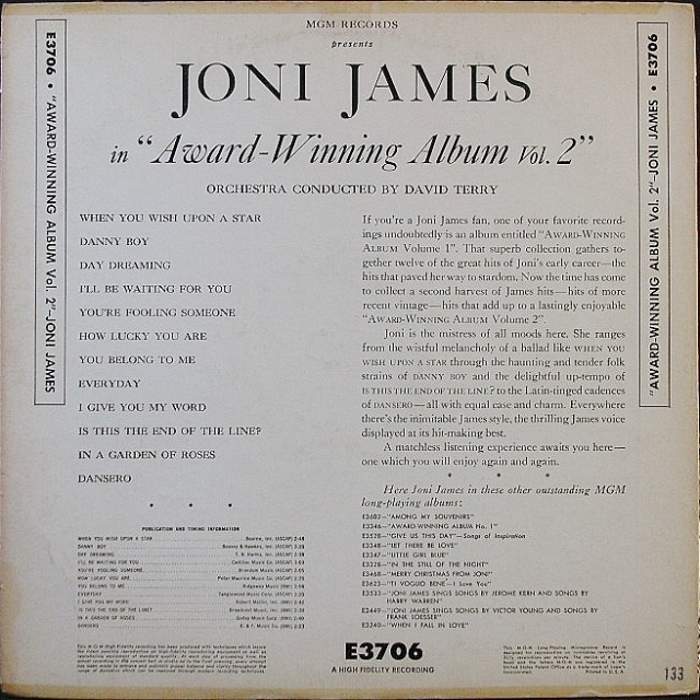 ジャズヴォーカル】Joni James ジョニ・ジェイムス / Award