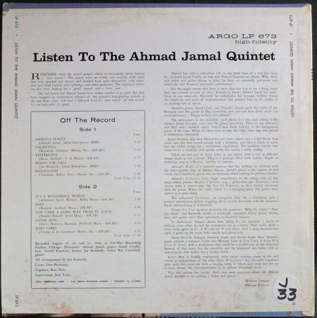 JAZZ】アーマッド・ジャマル / Listen To The Ahmad Jamal