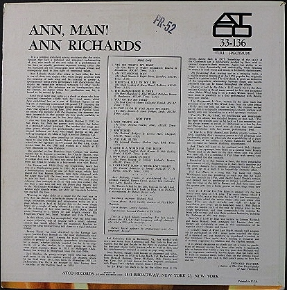 【希少　カナダ盤LP】ANN RICHARDS／Ann, Man ! Ann Richards – Ann, Man! | Releases | Discogs