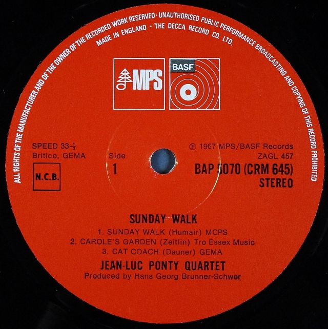 Jean-Luc Ponty ジャン=リュック・ポンティ / Sunday Walk 中古 Jean-Luc Ponty ジャン=リュック・ポンティ / Sunday Walk 中古