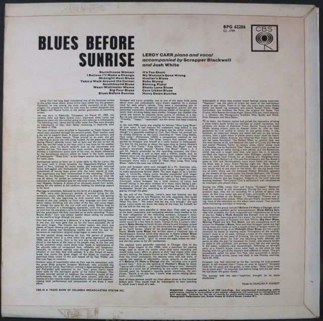 Leroy Carr リロイ・カー / Blues Before Sunrise ブルース・ビフォア