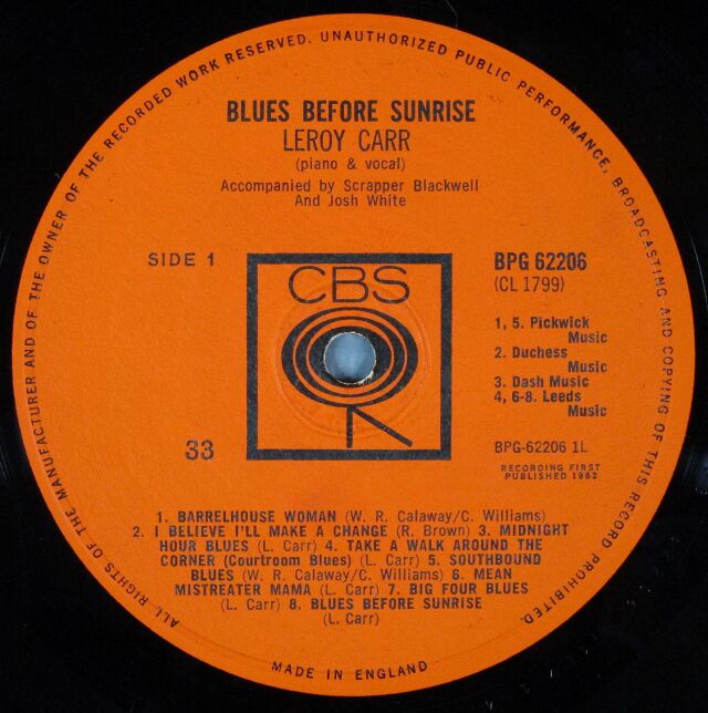 Leroy Carr リロイ・カー / Blues Before Sunrise ブルース・ビフォア