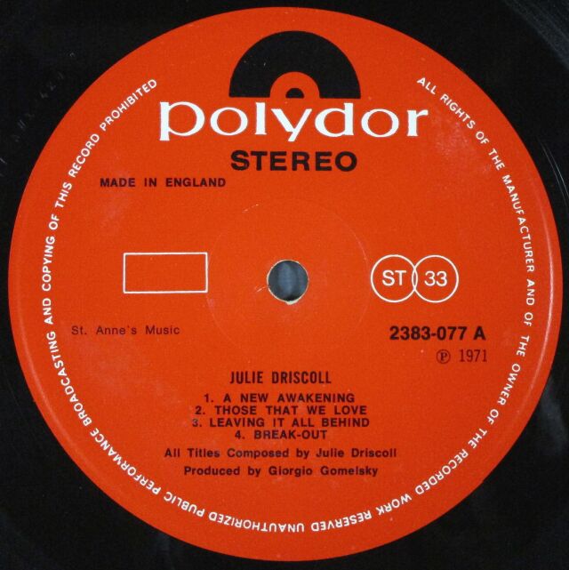 Julie Driscoll ジュリー・ドリスコール / 1969 中古レコード