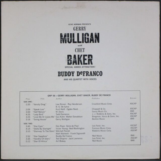 Gerry Mulligan With Chet Baker | Buddy DeFranco And His Quartet