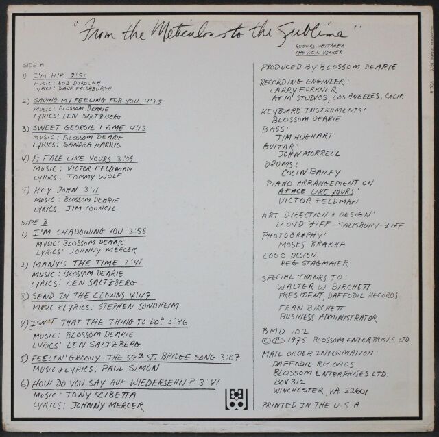 Blossom Dearie ブロッサム・ディアリー / From The Meticulous To The