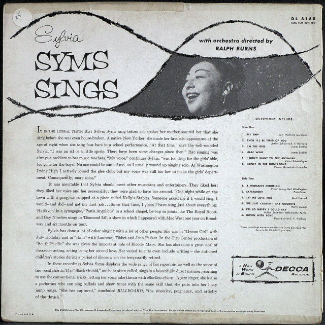Jazz Vocal】Sylvia Syms シルヴィア・シムズ / Sings 中古