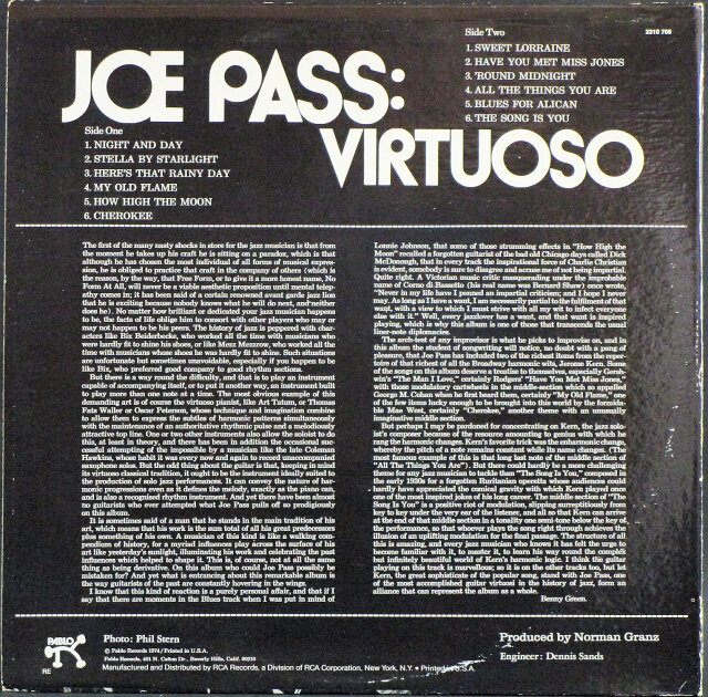 Joe Pass ジョー・パス Virtuoso ヴァーチュオーゾ ジャズギター 中古レコード通販はセブンビートレコーズ