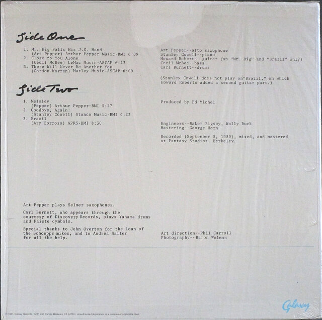 Art Pepper アート・ペッパー / One September Afternoon ワン 