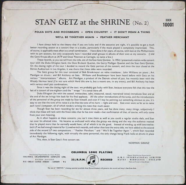 スタン・ゲッツ・アット・ザ・シュライン / At The Shrine No.2
