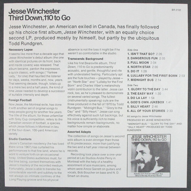Jesse Winchester ジェシ・ウィンチェスター / Third Down, 110