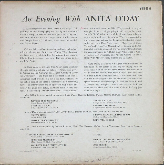 アニタ・オデイ / An Evening With Anita O'Day イヴニング