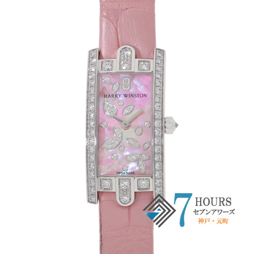 【127516】 HARRY WINSTON ハリーウィンストン AVCQHM16WW055 アヴェニューCミニ シェルピンクダイヤル WG/レザー（クロコ） クオーツ ギャランティーカード 純正ボックス