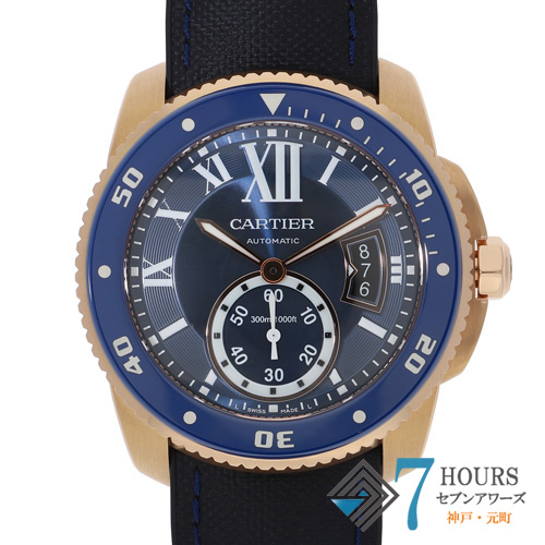 【140007】 CARTIER カルティエ WGCA0009 カリブルドゥカルティエ ブルーダイヤル PG/ラバー 自動巻き ギャランティーカード 純正ボックス