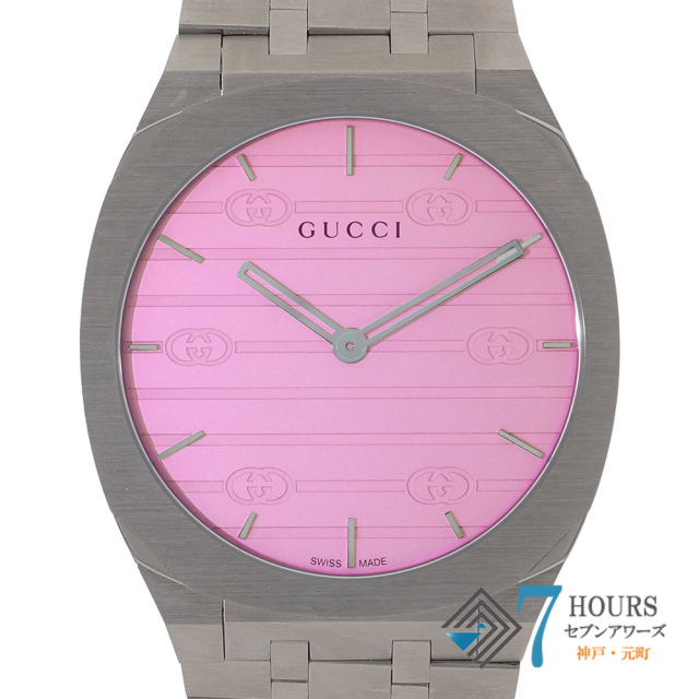 【146619】 GUCCI グッチ 委託商品 YA163410 GUCCI 25H ピンクダイヤル PG クオーツ ギャランティーカード 純正ボックス