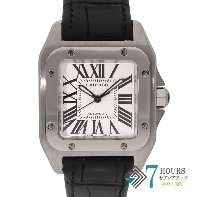 【149177】 CARTIER カルティエ W20106X8 サントス100 MM シルバーダイヤル SS/レザー 自動巻き ギャランティーカード 当店オリジナルボックス