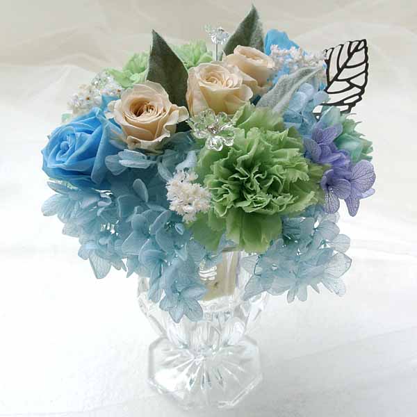 プリザーブドフラワーアレンジ　お取り寄せフラワー　玄関を飾る　クリアアクア