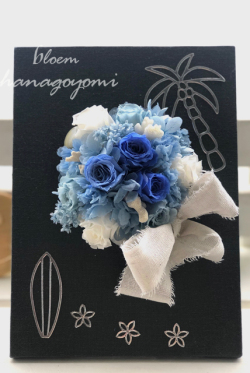 結婚式のフラワー電報に！ シーブルーのキャンバスアレンジ