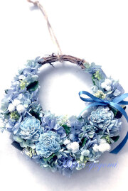 結婚式のフラワー電報に！ニュアンスカラーのパープルグリーンリース　イーゼル付き