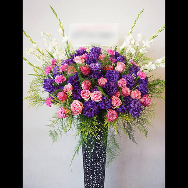 【配達回収無料】アイアンスタンド花 | グラジオラス、デルフィニューム、トルコキキョウ、バラ、ソリダコ、アスパラ、天文草 他