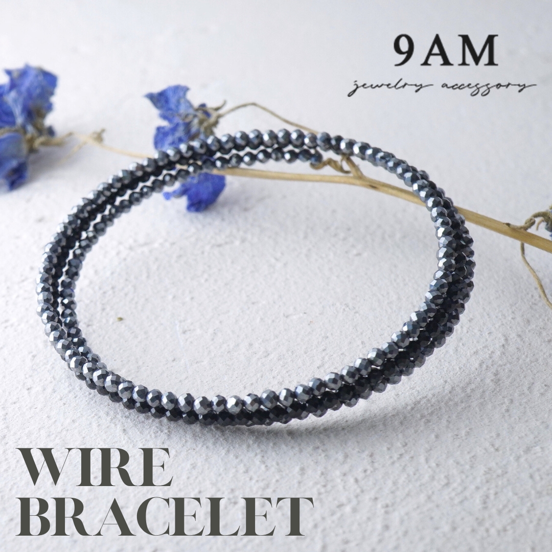ブレスレット バングル 形状記憶 2mm テラヘルツ ブラックスピネル 天然石 フリーサイズ  ブラック ストーン フリーサイズ テラヘルツ鉱石 健康 美容 アクセサリー レディース メンズ ワイヤー