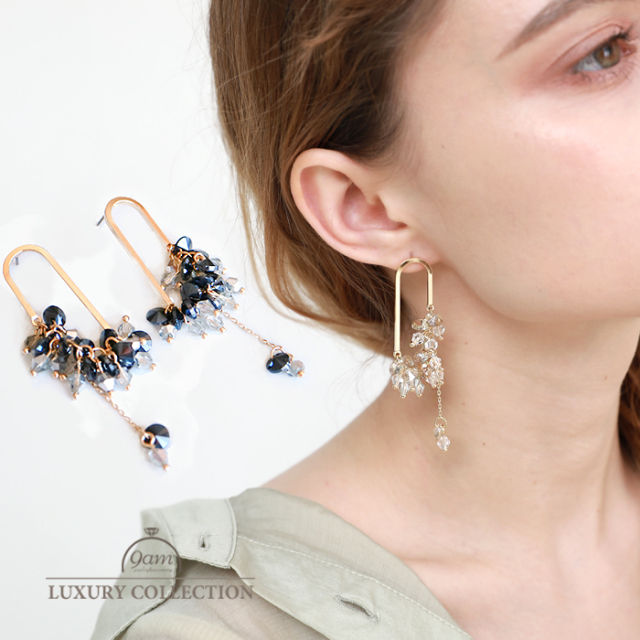 ピアス イヤリング 大ぶり オーバル ビーズ 華やか  上品 金属アレルギー対応 レディース ゴールド ネイビー ベージュ 結婚式 二次会 クリア 大人可愛い 夏 トレンド カジュアル