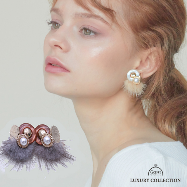 ピアス イヤリング ファー レディース パール 金属アレルギー対応 上品 トレンド 大人可愛い 9am