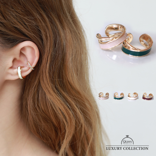 イヤーカフ レディース シンプル 片耳用 ピアス デイリー カラーイヤカフ　ゴールド　グリーン ベージュ ピンク ワイン レッド ホワイト 春夏 ピアス イヤリング 金属アレルギー対応 ニッケルフリー 痛くない 入学式 結婚式
