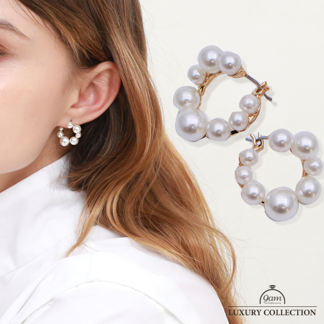 ピアス パール 立体的 レディース ひねり 金属アレルギー対応 上品 トレンド 大人可愛い 9am