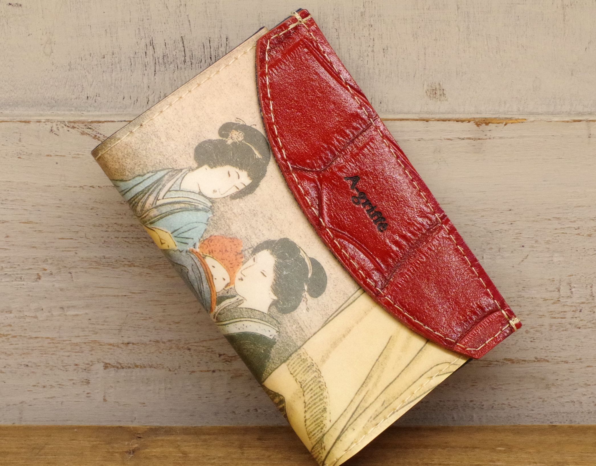 【ペーパー スモールウォレットシリーズ】 和古書柄＆牛革 カードケース 01