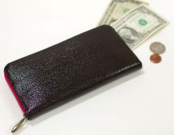 【世界に1つだけのお財布】　牛革エナメル型押し&ヴィンテージペーパー長財布　内側1960年代雑誌柄