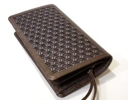 【牛革彫刻　長財布】　組亀甲柄×ロンドンストライプ柄　ブロンズ色