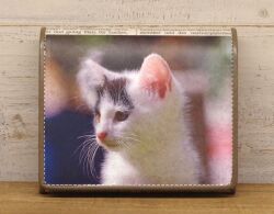 《猫三昧》 リサイクルペーパー＆牛革 BOX３折財布 S06