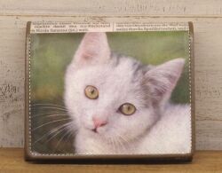 《猫三昧》 リサイクルペーパー＆牛革 BOX３折財布 S07