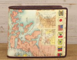 【 SNS掲載商品 】 ヴィンテージMAP＆牛革　2つ折り札入れ S10