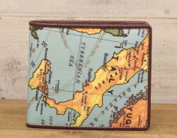 【 SNS掲載商品 】 ヴィンテージMAP＆牛革　2つ折り札入れ S11