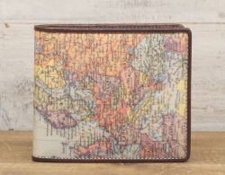 【 SNS掲載商品 】 ヴィンテージMAP＆牛革　2つ折り札入れ S12