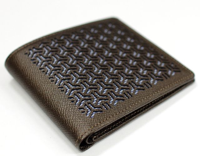 牛革彫刻 2折財布】 組亀甲柄×ロンドンストライプ柄 ブロンズ色 
