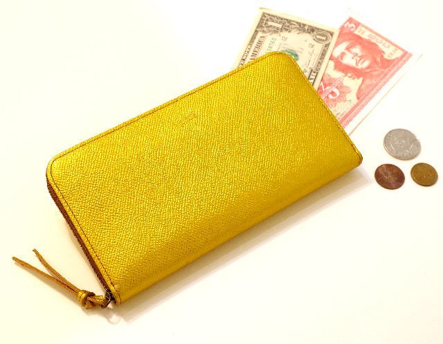 世界に一つだけのお財布】 牛革&ヴィンテージペーパー長財布 イエロー