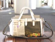 【世界に一つだけのボストンポシェット】 リサイクルペーパー　スクエアボストン ポシェット シルバー＆グレージュ色 01