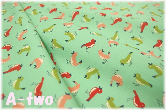 moda　Early Bird　VINTAGE BIRDS　AQUA　55192-12　（約110cm幅×50cm）